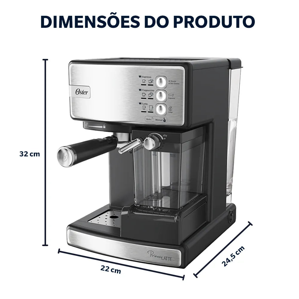 Cafeteira Espresso Oster Nova PrimaLatte Inox para Cápsula, Pó e Sachê