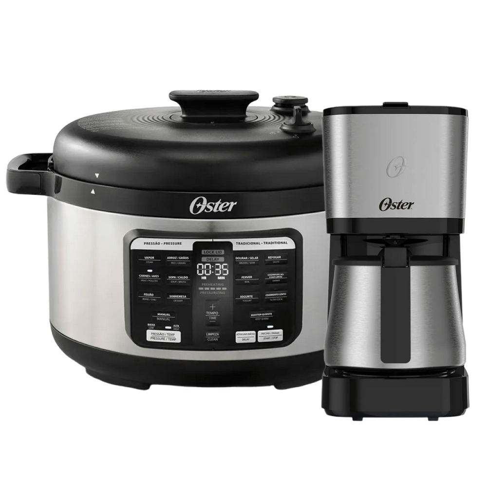 Kit Panela de Pressão 5,7L Multifunções e Cafeteira com Jarra Inox Oster