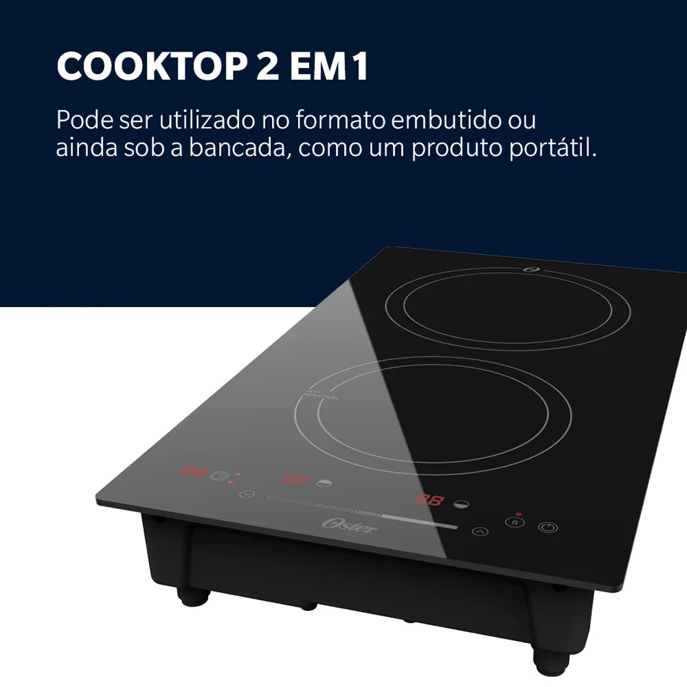Cooktop de Indução 2 Bocas Oster Touch Screen 2 em 1