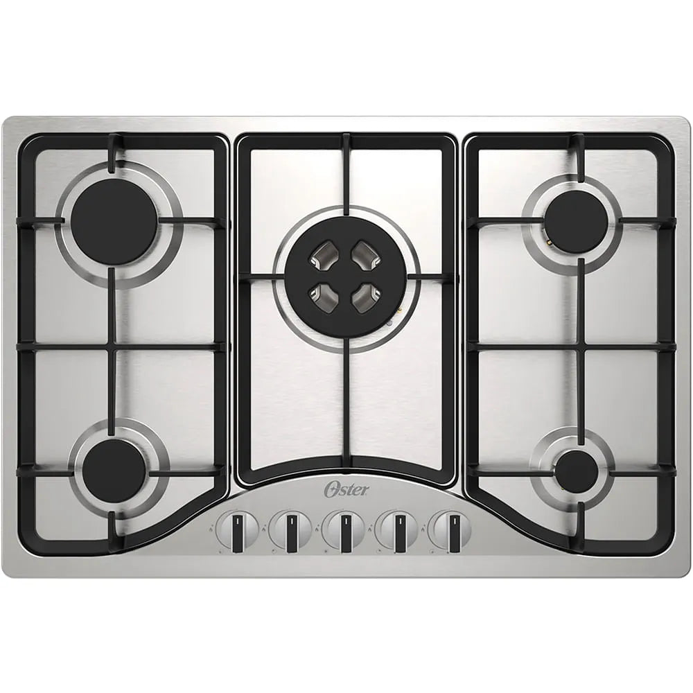 Kit Inox Cooktop a Gás 5 Bocas e Coifa de Ilha 90 cm Oster