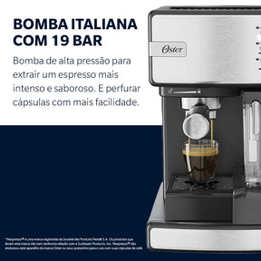Cafeteira Espresso Oster Nova PrimaLatte Inox para Cápsula, Pó e Sachê