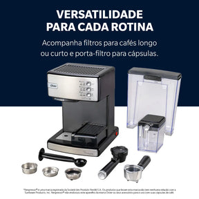 Cafeteira Espresso Oster Nova PrimaLatte Inox para Cápsula, Pó e Sachê