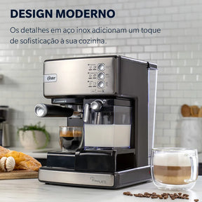 Cafeteira Espresso Oster Nova PrimaLatte Inox para Cápsula, Pó e Sachê